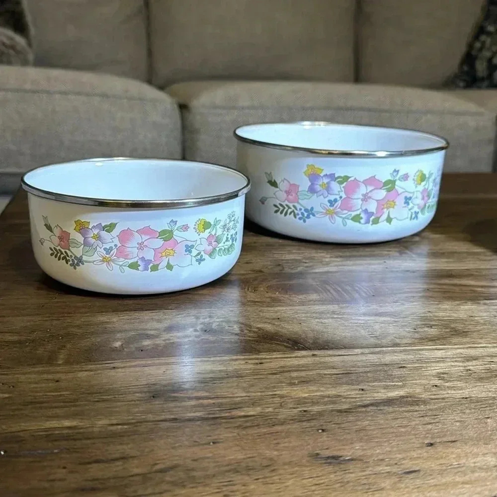 VTG Kobe Mixing Bowl Set of 3 Floral Pastel Enamel Nesting Flower Bowls JcPenny - Picture 9 of 16